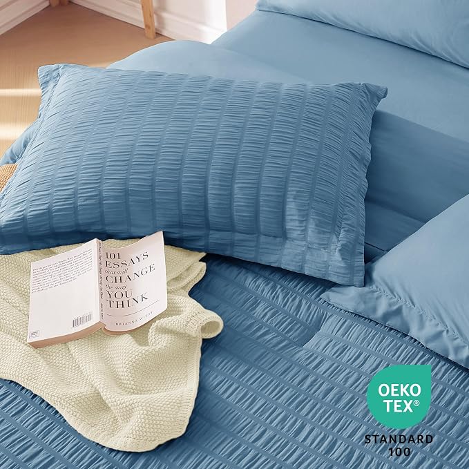 MUXHOMO 5 Pieces Twin XL Comforter Set, Seersucker Bed in a Bag Twin XL Size - Image 8