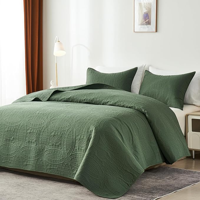 akkialla Twin Quilt Bedding Set, Olive Green Ultrasonic Quilt Set, Lightweight - Image 2