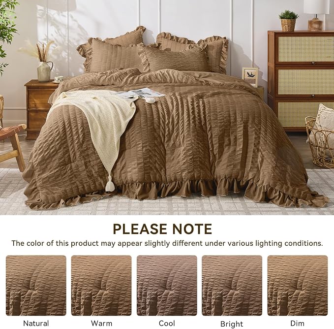 JOLLYVOGUE Full Size Comforter, 3 Pieces Oak Brown Seersucker Lightweight Full - Image 8