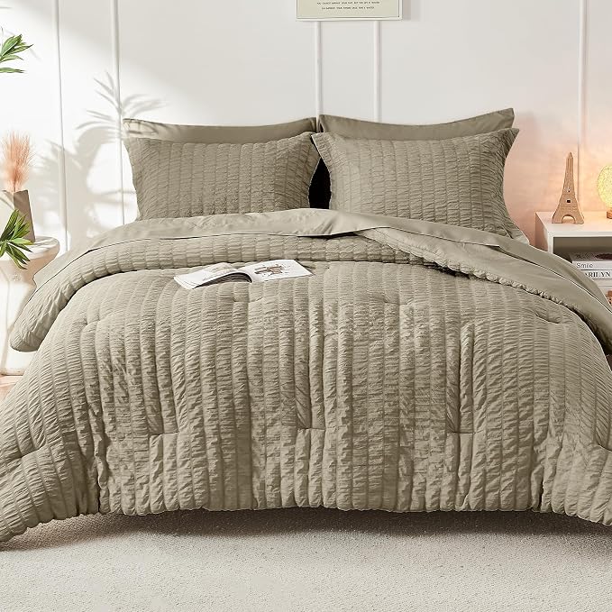 HYMOKEGE Linen King Size Comforter Set Seersucker 7 Pieces, All Season Luxury - Image 9