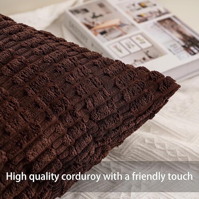 Aegero Pack of 2 Corduroy Decorative Throw Pillow Covers 18x18 InchSoft Boho - Image 3