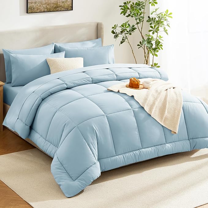 CozyLux Full Size Comforter Sets Light Blue, 7 Pieces Bed in a Bag, All Season - Image 8