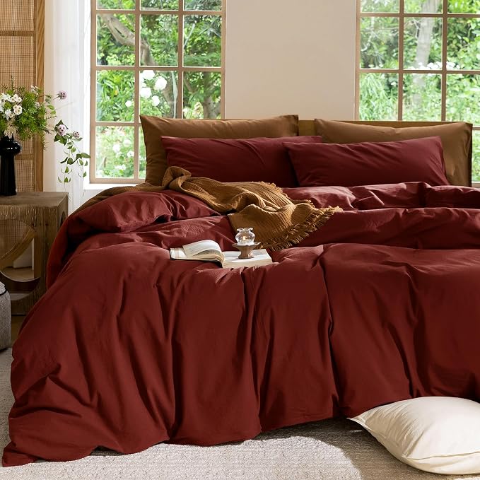 MooMee Bedding Duvet Cover Set 100% Washed Cotton Linen Like Textured - Image 8