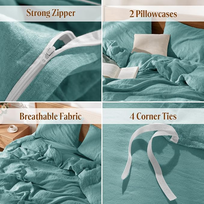 LBRO2M 100% France Linen Duvet Cover Set King Size 3 Pcs Natural Flax Comforter - Image 5