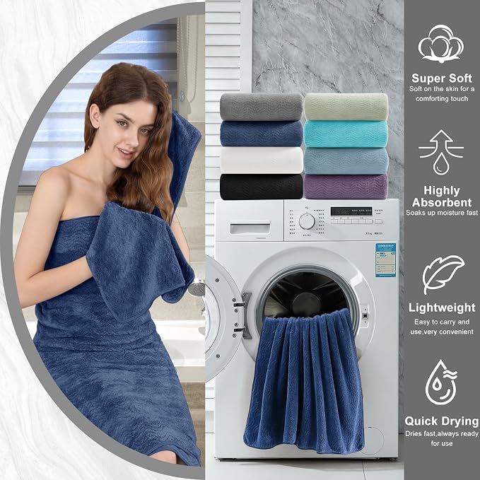 8 Piece Bath Towel Set Navy |2 Oversized Large Bath Sheet, 2 Hand Towels - Image 8