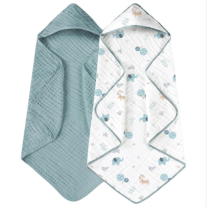 Yoofoss Hooded Baby Towels for Newborn 2 Pack 100% Muslin Organic Cotton Baby - Image 7