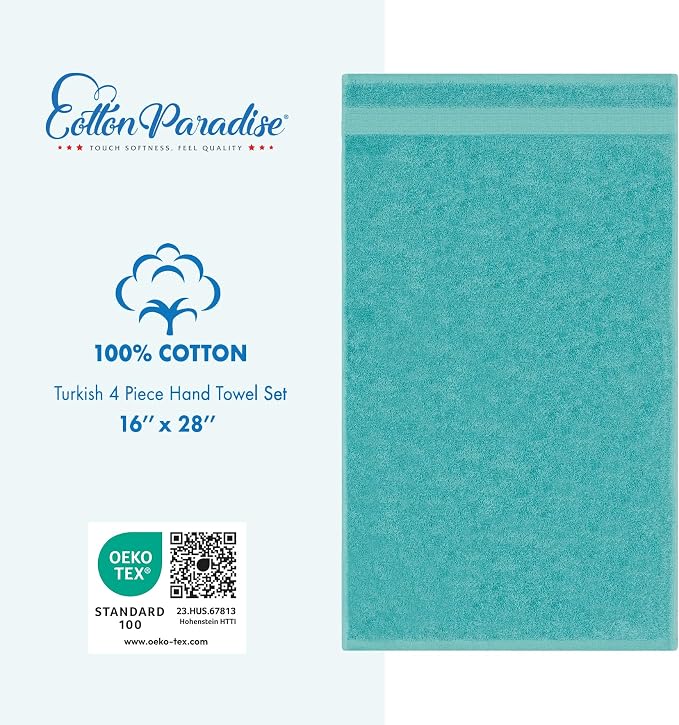 Cotton Paradise Hand Towels for Bathroom, 100% Cotton Turkish 4 Piece Hand - Image 4