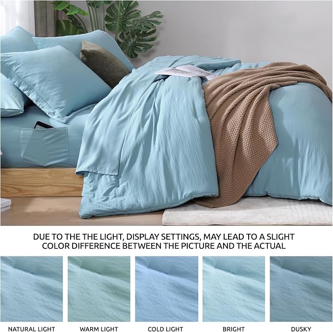 WRENSONG Full Size Comforter Sets- 7 Pieces Soft Blue Bed in a Bag - Image 6