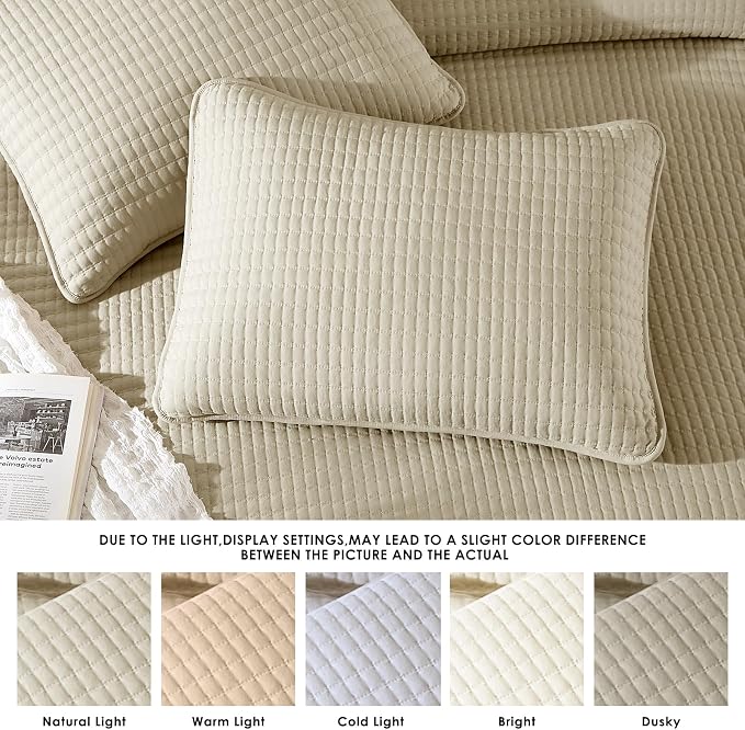 WRENSONGE Queen Quilt-3 Pieces Lightweight Bedspreads Beige Queen Size Quilt - Image 5