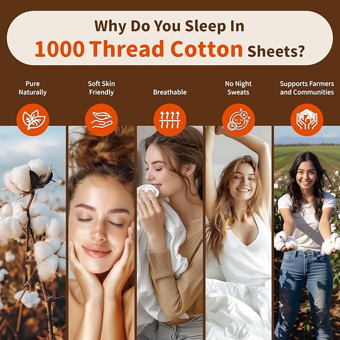 LBRO2M 1000 Thread Count 100% Egyptian Cotton Sheets Set 6 Piece Sets - Image 4
