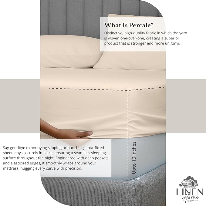 Linen Home 100% Cotton Percale Sheet Set, Twin Size, Deep Pocket, 4 Pieces Set - Image 4