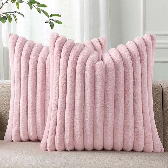 Pallene Faux Fur Plush Throw Pillow Covers 22x22 Set of 2, Luxury Soft Fluffy by PALLENE