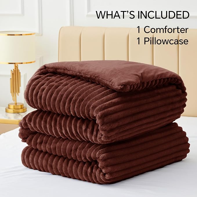 BEDELITE Fleece Twin Comforter Set -Super Soft & Warm Fluffy Hot Chotolate - Image 6