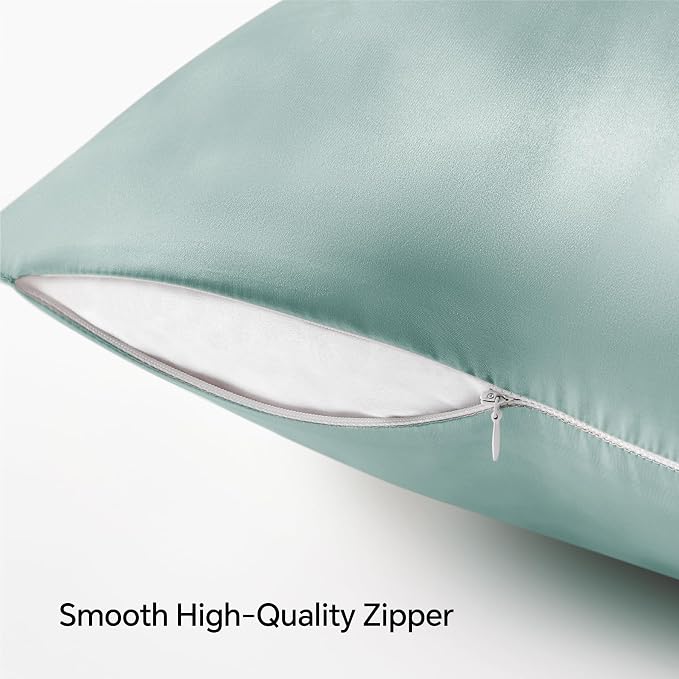 BEDELITE Satin Pillowcase with Zipper, Haze Blue Pillow Cases Queen Size Set of - Image 5
