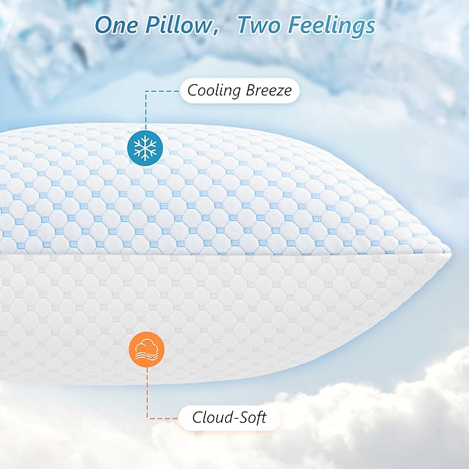 UYWO Cooling Firm Bed Pillows Set of 2, Shredded Memory Foam Pillows - Image 2
