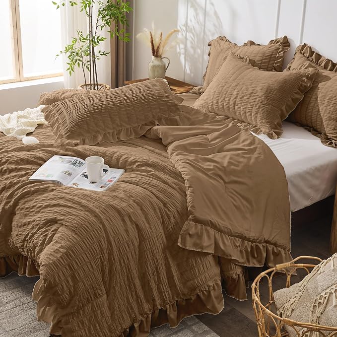 JOLLYVOGUE Full Size Comforter, 3 Pieces Oak Brown Seersucker Lightweight Full - Image 7