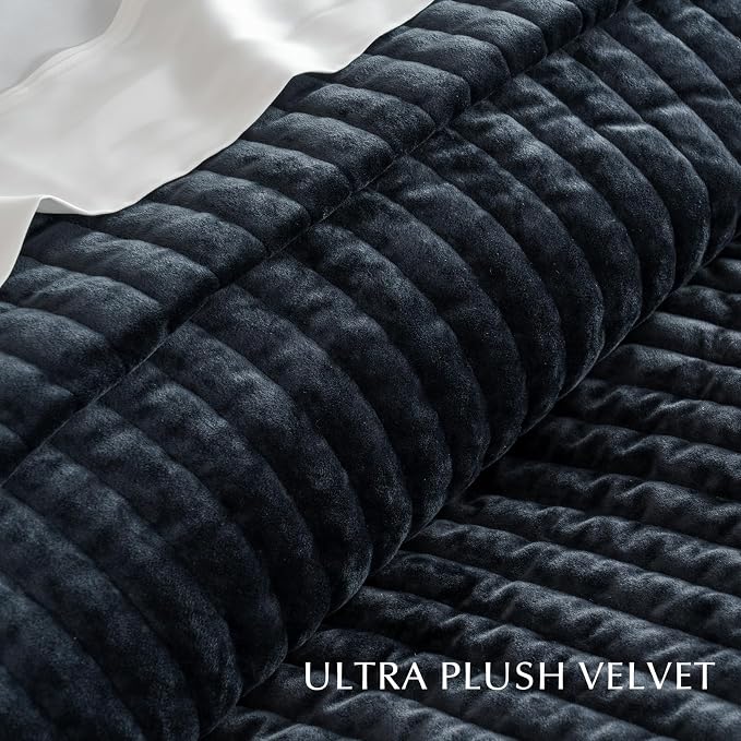 EVERGRACE Velvet Quilt Set Queen Size, Luxurious Soft Striped Channel Bedding - Image 5