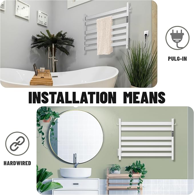 K&KALONZO Towel Warmer for Bathroom, Wall-Mounted 6-Bar Heated Towel Rack - Image 4