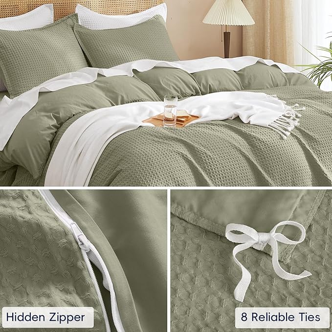 PHF Waffle Duvet Cover Set King Size, No Snagging Ultra Soft Luxury Textured - Image 5