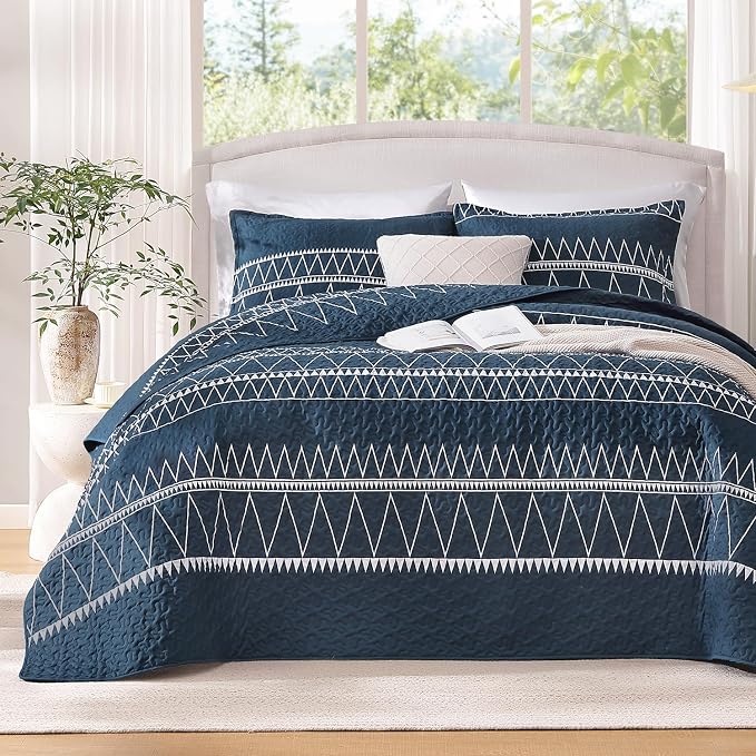 Andency Navy Twin Quilt Set, 2 Pieces Boho Lightweight Soft Striped Bedspread by Andency