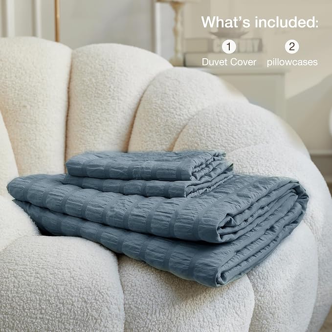 JELLYMONI Sierra Blue Duvet Cover Queen Size, Soft Breathable Seersucker Duvet - Image 7