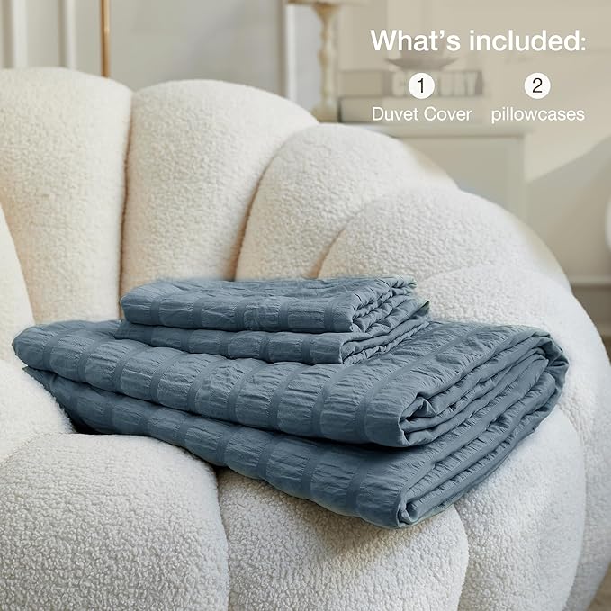 JELLYMONI Sierra Blue Duvet Cover King Size, Soft Breathable Seersucker Duvet - Image 7