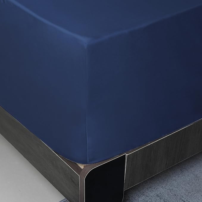 Queen Size Fitted Sheet Only Navy Blue, 100% Egyptian Cotton 600 Thread Count - Image 6