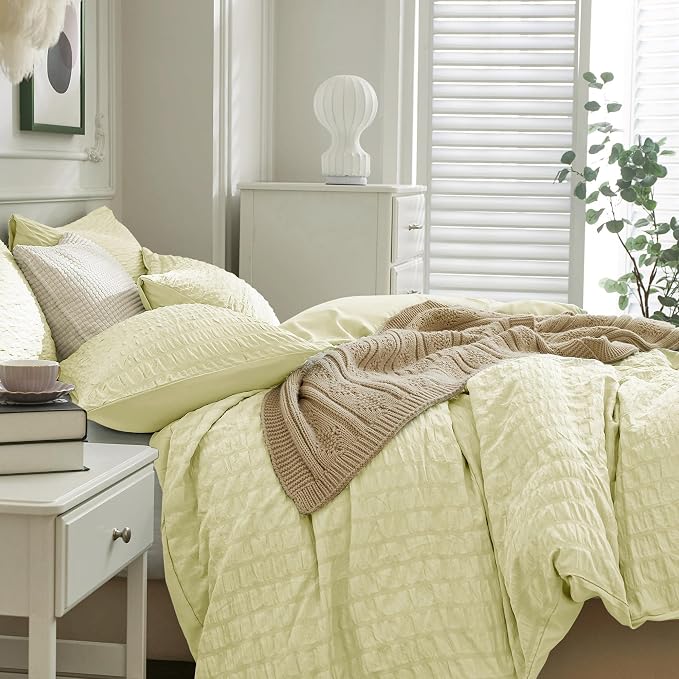 JELLYMONI Light Yellow Duvet Cover King Size, Soft Breathable Seersucker Duvet - Image 7