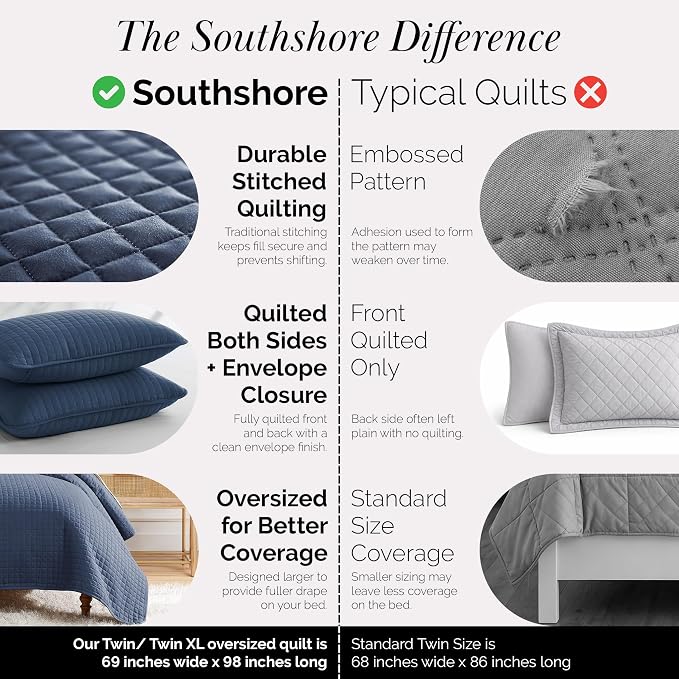 Southshore Fine Living, Inc. Oversized Twin Quilt Bedding Set, Microfiber Quilts - Image 3