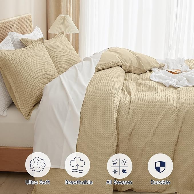 PHF Waffle Weave Duvet Cover Set Queen Size, No Snagging Ultra Soft Luxury - Image 4