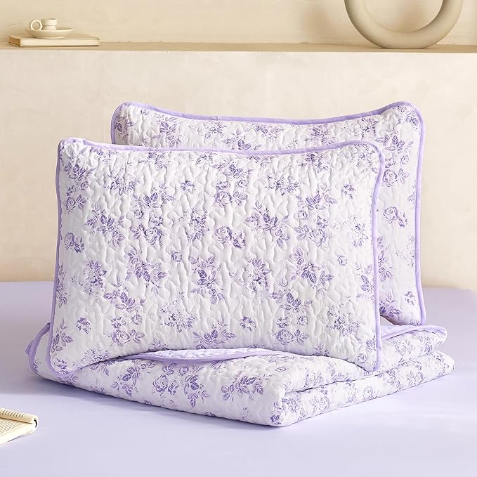 Wake In Cloud - Floral Quilt Set, Shabby Chic Coquette Cottagecore Vintage by WakeInCloud