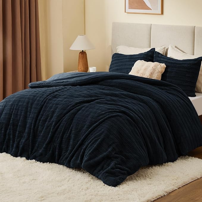BEDELITE Fleece Twin Comforter Set -Super Soft & Warm Fluffy Navy Faux Fur - Image 2