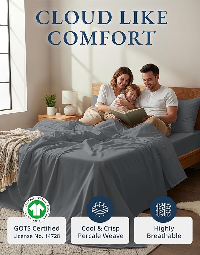 LANE LINEN Sustainably Produced 100% Organic Cotton Queen Size Bed Sheets - Image 2