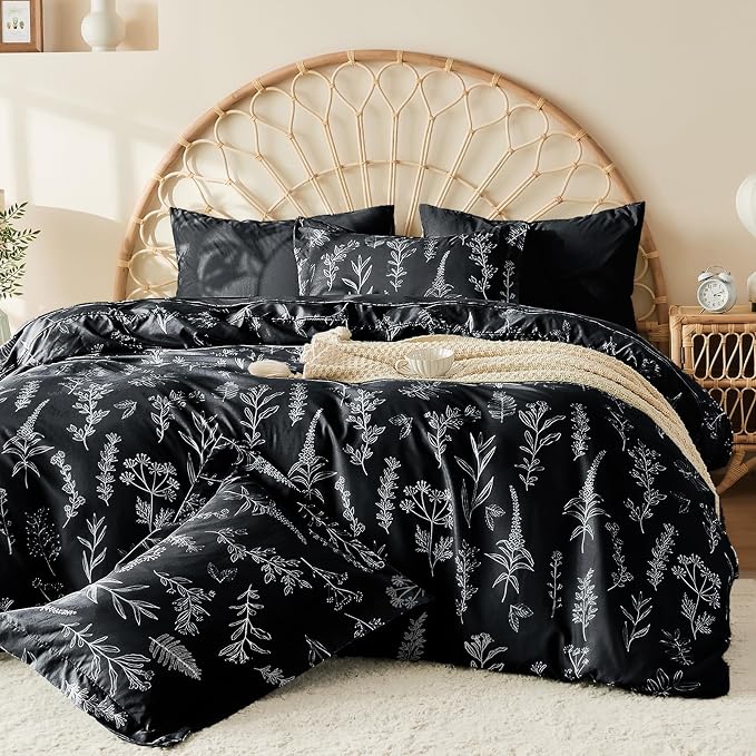 MUXHOMO Duvet Cover Full Size, Reversible Floral Black Duvet Cover Set by MUXHOMO