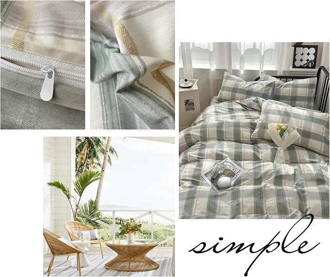 mixinni Green Grid Duvet Cover Set Queen - Image 5