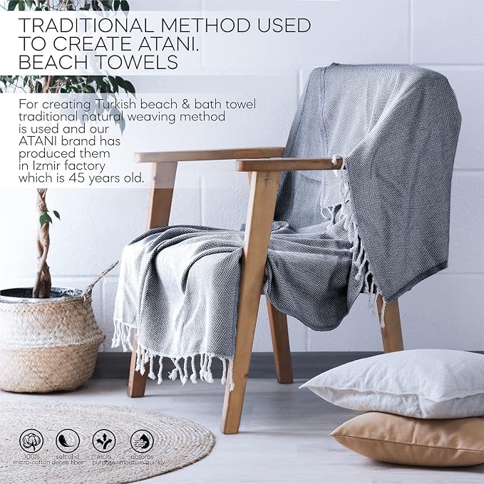 ATANI 69x35 in Oversized Turkish Beach Towel Set - Image 8
