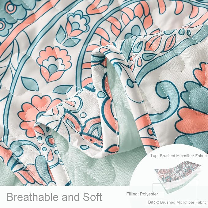 Exclusivo Mezcla Reversible Boho Quilts King Size, Aqua Bedspreads Lightweight - Image 4