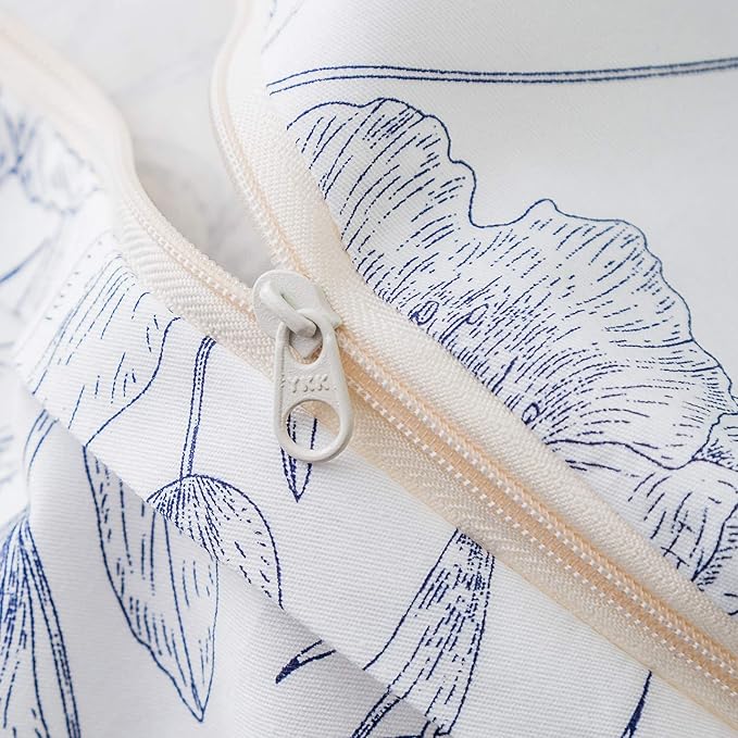 SUSYBAO Blue White Floral Duvet Cover Queen 100% Cotton 3 Pcs Set 1 Garden Navy - Image 5