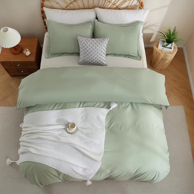 JSD Sage Green Duvet Cover Set Twin Size, 2 Piece Microfiber Kids Duvet Cover - Image 8