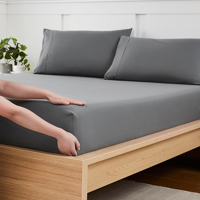 Queen Fitted Sheet Only with Full Elastic & Built in Corner Sheet Straps to by SweetHomeCollection