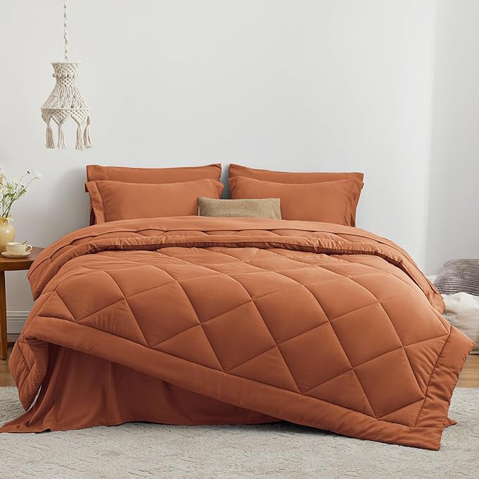 Love's cabin King Size Comforter Set Terracotta, 7 Pieces King Bed in a Bag - Image 2