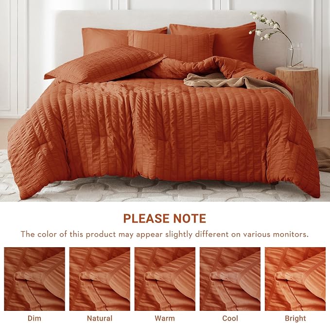 MUXHOMO 7 Pieces Queen Comforter Set, Seersucker Bed in a Bag Queen Size - Image 5