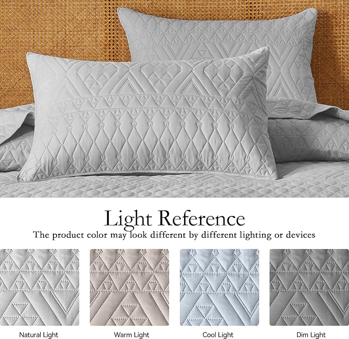 akkialla Twin Size Quilt Bedding Set, Light Grey Lightweight Microfiber Soft - Image 4
