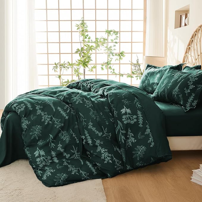 MUXHOMO Duvet Cover Full Size, Reversible Floral Forest Green Duvet Cover Set - Image 2