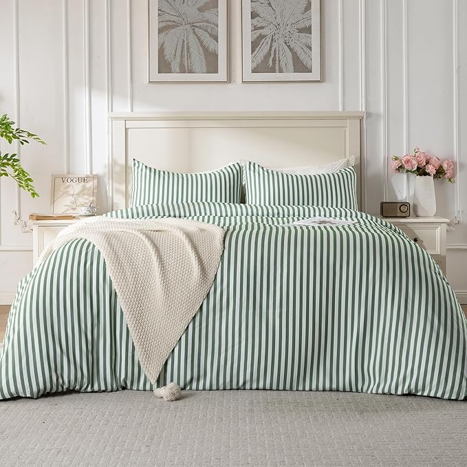 ROSE&RISY Green Queen Duvet Cover Set, 3 Pieces Soft Bedding Queen Set by ROSERISY