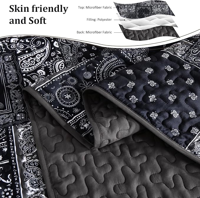 Cottolester Boho Patchwork Quilt Set King Size, Paisley Floral Bedding Set Soft - Image 4