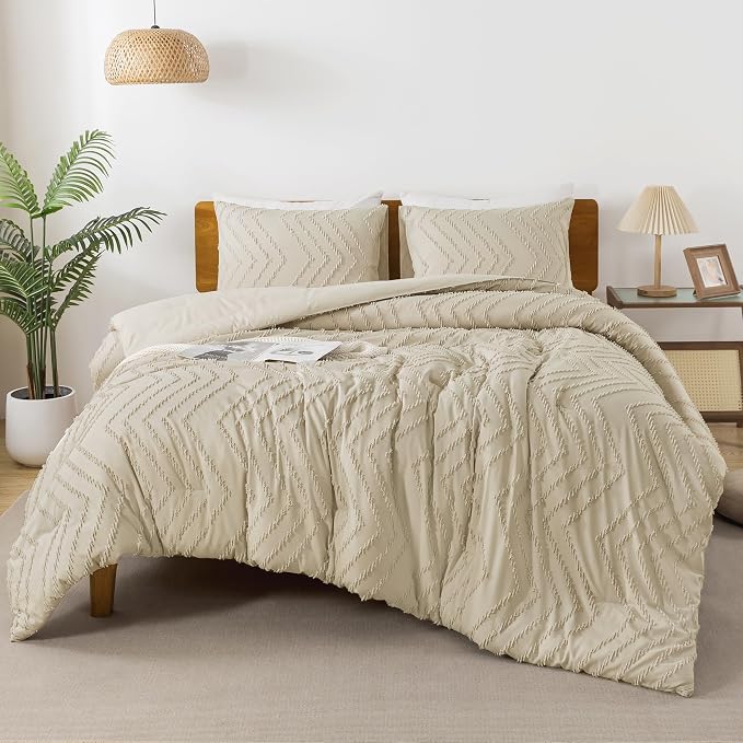 Andency Light Khaki California King Comforter Set, Boho Cal King Soft Warm - Image 6