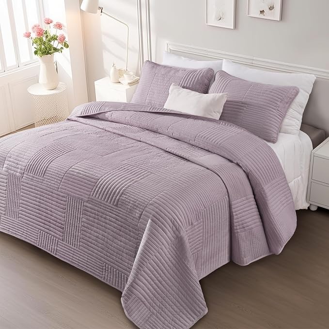 Whale Flotilla Ultra Soft King Quilt Bedding Set, Lightweight Microfiber Lilac by WHALEFLOTILLA