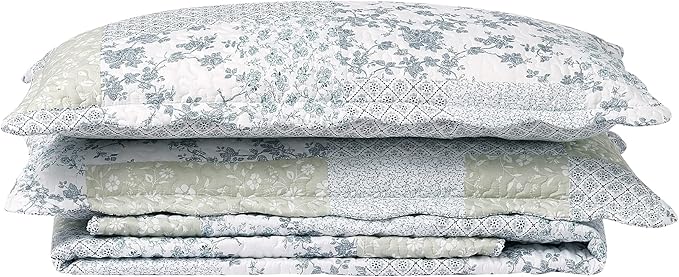 Brilliant Sunshine Multi Blue and Beige Floral Patchwork, 3-Piece Quilt Set - Image 7