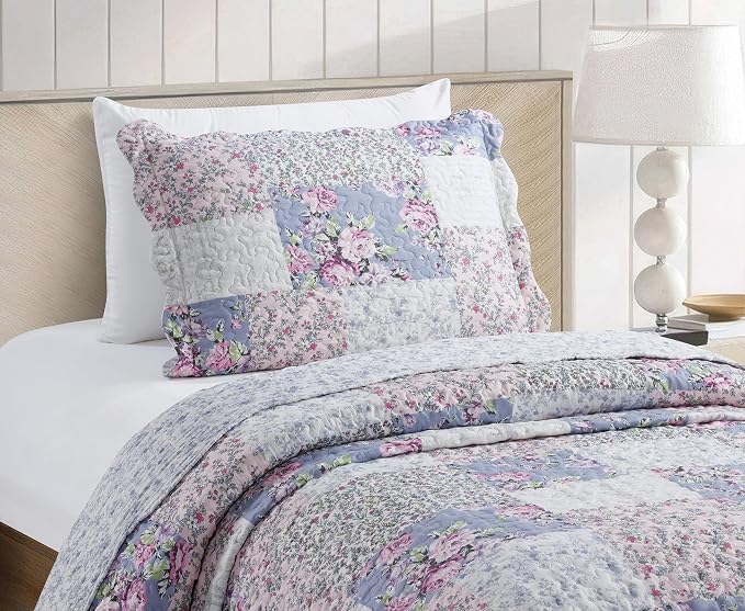 Brilliant Sunshine Roses Toile Quilt Set, 2-Piece Bedding Sets, Traditional - Image 3